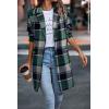imagePRETTYGARDEN Womens Plaid Shacket Jacket Trendy Casual Button Wool Blend Winter Tartan Trench Coat with PocketsDark Green