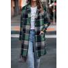 imagePRETTYGARDEN Womens Plaid Shacket Jacket Trendy Casual Button Wool Blend Winter Tartan Trench Coat with PocketsDark Green