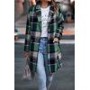 imagePRETTYGARDEN Womens Plaid Shacket Jacket Trendy Casual Button Wool Blend Winter Tartan Trench Coat with PocketsDark Green