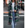 imagePRETTYGARDEN Womens Plaid Shacket Jacket Trendy Casual Button Wool Blend Winter Tartan Trench Coat with PocketsDark Green