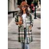 imagePRETTYGARDEN Womens Plaid Shacket Jacket Trendy Casual Button Wool Blend Winter Tartan Trench Coat with PocketsGreen