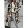 imagePRETTYGARDEN Womens Plaid Shacket Jacket Trendy Casual Button Wool Blend Winter Tartan Trench Coat with PocketsGreen