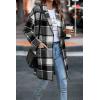 imagePRETTYGARDEN Womens Plaid Shacket Jacket Trendy Casual Button Wool Blend Winter Tartan Trench Coat with PocketsGrey