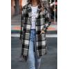 imagePRETTYGARDEN Womens Plaid Shacket Jacket Trendy Casual Button Wool Blend Winter Tartan Trench Coat with PocketsGrey