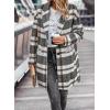 imagePRETTYGARDEN Womens Plaid Shacket Jacket Trendy Casual Button Wool Blend Winter Tartan Trench Coat with PocketsGrey White