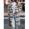 imagePRETTYGARDEN Womens Plaid Shacket Jacket Trendy Casual Button Wool Blend Winter Tartan Trench Coat with PocketsGrey White