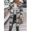 imagePRETTYGARDEN Womens Plaid Shacket Jacket Trendy Casual Button Wool Blend Winter Tartan Trench Coat with PocketsGrey White