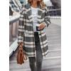 imagePRETTYGARDEN Womens Plaid Shacket Jacket Trendy Casual Button Wool Blend Winter Tartan Trench Coat with PocketsGrey White