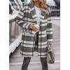 imagePRETTYGARDEN Womens Plaid Shacket Jacket Trendy Casual Button Wool Blend Winter Tartan Trench Coat with PocketsGrey White