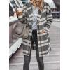 imagePRETTYGARDEN Womens Plaid Shacket Jacket Trendy Casual Button Wool Blend Winter Tartan Trench Coat with PocketsGrey White