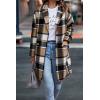 imagePRETTYGARDEN Womens Plaid Shacket Jacket Trendy Casual Button Wool Blend Winter Tartan Trench Coat with PocketsKhaki