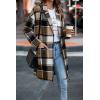 imagePRETTYGARDEN Womens Plaid Shacket Jacket Trendy Casual Button Wool Blend Winter Tartan Trench Coat with PocketsKhaki