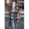imagePRETTYGARDEN Womens Plaid Shacket Jacket Trendy Casual Button Wool Blend Winter Tartan Trench Coat with PocketsKhaki