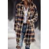 imagePRETTYGARDEN Womens Plaid Shacket Jacket Trendy Casual Button Wool Blend Winter Tartan Trench Coat with PocketsNavy