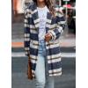 imagePRETTYGARDEN Womens Plaid Shacket Jacket Trendy Casual Button Wool Blend Winter Tartan Trench Coat with PocketsNavy White