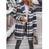 imagePRETTYGARDEN Womens Plaid Shacket Jacket Trendy Casual Button Wool Blend Winter Tartan Trench Coat with PocketsNavy White