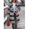 imagePRETTYGARDEN Womens Plaid Shacket Jacket Trendy Casual Button Wool Blend Winter Tartan Trench Coat with PocketsNavy White