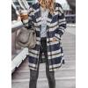 imagePRETTYGARDEN Womens Plaid Shacket Jacket Trendy Casual Button Wool Blend Winter Tartan Trench Coat with PocketsNavy White