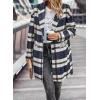 imagePRETTYGARDEN Womens Plaid Shacket Jacket Trendy Casual Button Wool Blend Winter Tartan Trench Coat with PocketsNavy White