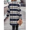 imagePRETTYGARDEN Womens Plaid Shacket Jacket Trendy Casual Button Wool Blend Winter Tartan Trench Coat with PocketsNavy White