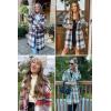 imagePRETTYGARDEN Womens Plaid Shacket Jacket Trendy Casual Button Wool Blend Winter Tartan Trench Coat with PocketsOrange