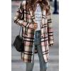 imagePRETTYGARDEN Womens Plaid Shacket Jacket Trendy Casual Button Wool Blend Winter Tartan Trench Coat with PocketsPink