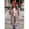 imagePRETTYGARDEN Womens Plaid Shacket Jacket Trendy Casual Button Wool Blend Winter Tartan Trench Coat with PocketsPink