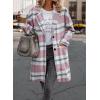 imagePRETTYGARDEN Womens Plaid Shacket Jacket Trendy Casual Button Wool Blend Winter Tartan Trench Coat with PocketsPink White