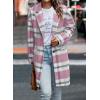 imagePRETTYGARDEN Womens Plaid Shacket Jacket Trendy Casual Button Wool Blend Winter Tartan Trench Coat with PocketsPink White