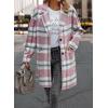 imagePRETTYGARDEN Womens Plaid Shacket Jacket Trendy Casual Button Wool Blend Winter Tartan Trench Coat with PocketsPink White