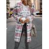 imagePRETTYGARDEN Womens Plaid Shacket Jacket Trendy Casual Button Wool Blend Winter Tartan Trench Coat with PocketsPink White