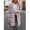 imagePRETTYGARDEN Womens Plaid Shacket Jacket Trendy Casual Button Wool Blend Winter Tartan Trench Coat with PocketsPink White
