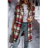 imagePRETTYGARDEN Womens Plaid Shacket Jacket Trendy Casual Button Wool Blend Winter Tartan Trench Coat with PocketsRed