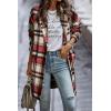 imagePRETTYGARDEN Womens Plaid Shacket Jacket Trendy Casual Button Wool Blend Winter Tartan Trench Coat with PocketsRed