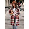 imagePRETTYGARDEN Womens Plaid Shacket Jacket Trendy Casual Button Wool Blend Winter Tartan Trench Coat with PocketsRed
