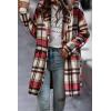 imagePRETTYGARDEN Womens Plaid Shacket Jacket Trendy Casual Button Wool Blend Winter Tartan Trench Coat with PocketsRed