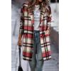imagePRETTYGARDEN Womens Plaid Shacket Jacket Trendy Casual Button Wool Blend Winter Tartan Trench Coat with PocketsRed