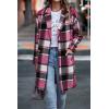 imagePRETTYGARDEN Womens Plaid Shacket Jacket Trendy Casual Button Wool Blend Winter Tartan Trench Coat with PocketsRose Red