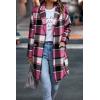 imagePRETTYGARDEN Womens Plaid Shacket Jacket Trendy Casual Button Wool Blend Winter Tartan Trench Coat with PocketsRose Red