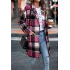 imagePRETTYGARDEN Womens Plaid Shacket Jacket Trendy Casual Button Wool Blend Winter Tartan Trench Coat with PocketsRose Red