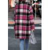 imagePRETTYGARDEN Womens Plaid Shacket Jacket Trendy Casual Button Wool Blend Winter Tartan Trench Coat with PocketsRose Red