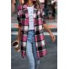 imagePRETTYGARDEN Womens Plaid Shacket Jacket Trendy Casual Button Wool Blend Winter Tartan Trench Coat with PocketsRose Red