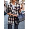 imagePRETTYGARDEN Womens Plaid Shacket Jacket Trendy Casual Button Wool Blend Winter Tartan Trench Coat with PocketsShort Style Brown