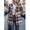 imagePRETTYGARDEN Womens Plaid Shacket Jacket Trendy Casual Button Wool Blend Winter Tartan Trench Coat with PocketsShort Style Brown