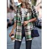 imagePRETTYGARDEN Womens Plaid Shacket Jacket Trendy Casual Button Wool Blend Winter Tartan Trench Coat with PocketsShort Style Green