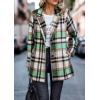 imagePRETTYGARDEN Womens Plaid Shacket Jacket Trendy Casual Button Wool Blend Winter Tartan Trench Coat with PocketsShort Style Green