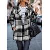 imagePRETTYGARDEN Womens Plaid Shacket Jacket Trendy Casual Button Wool Blend Winter Tartan Trench Coat with PocketsShort Style Grey
