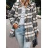 imagePRETTYGARDEN Womens Plaid Shacket Jacket Trendy Casual Button Wool Blend Winter Tartan Trench Coat with PocketsShort Style Grey White