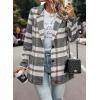 imagePRETTYGARDEN Womens Plaid Shacket Jacket Trendy Casual Button Wool Blend Winter Tartan Trench Coat with PocketsShort Style Grey White