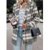 imagePRETTYGARDEN Womens Plaid Shacket Jacket Trendy Casual Button Wool Blend Winter Tartan Trench Coat with PocketsShort Style Grey White